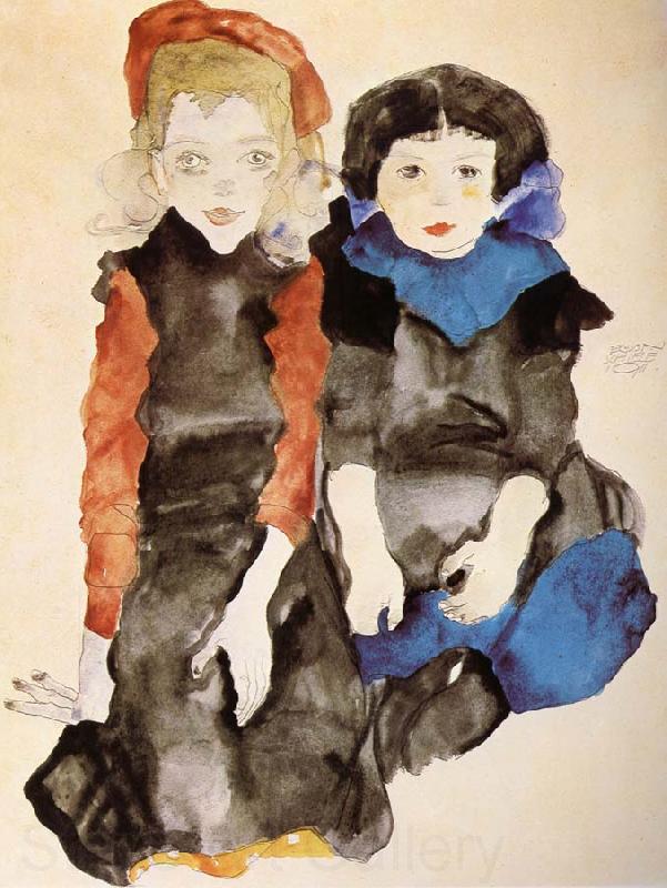 Egon Schiele Two Little Girls Germany oil painting art